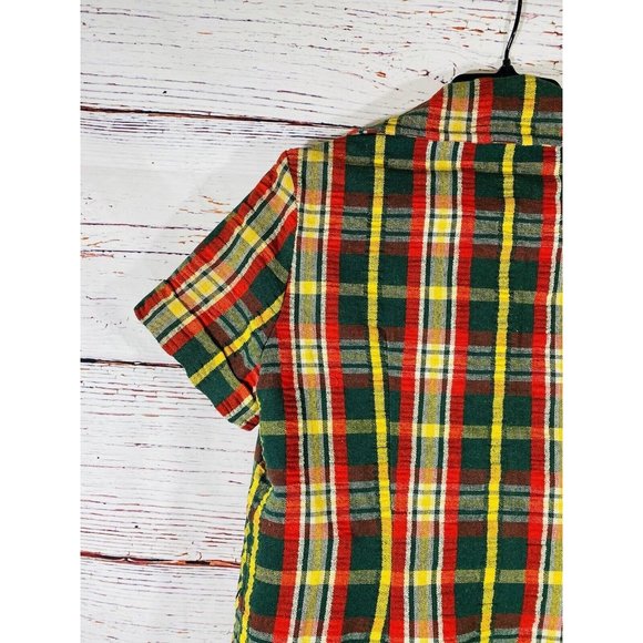 Vintage Plaid Jacket Skirt Set Handmade 1960s or 1970s Retro Green Red Yellow - Picture 7 of 14
